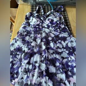 Vibrant Purple and White Floral Swim Dress